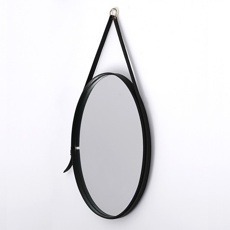 Leather Mirror by Jacques Adnet